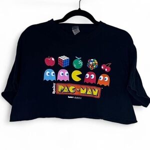 Retro Pac-Man Cropped Tee Black Gildan L 100% Cotton Gamer Graphic Shirt